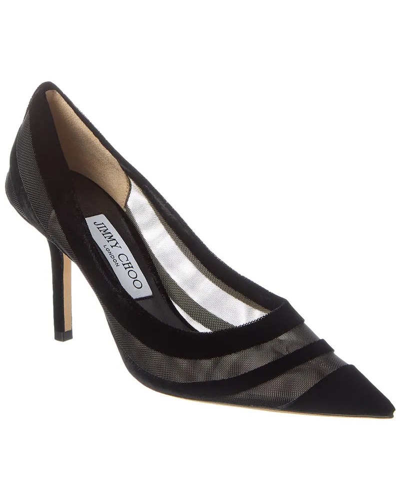 Jimmy Choo Love 85 Flocked Velvet & Mesh Pump Black