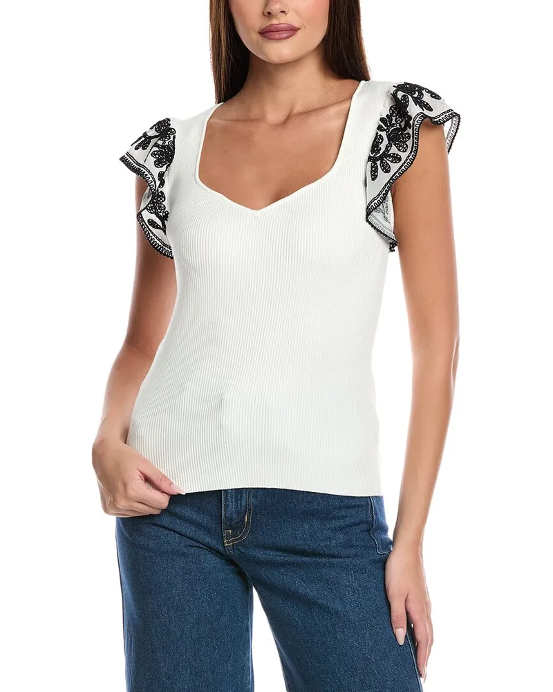 Elie Tahari Emily Embroidered Top White