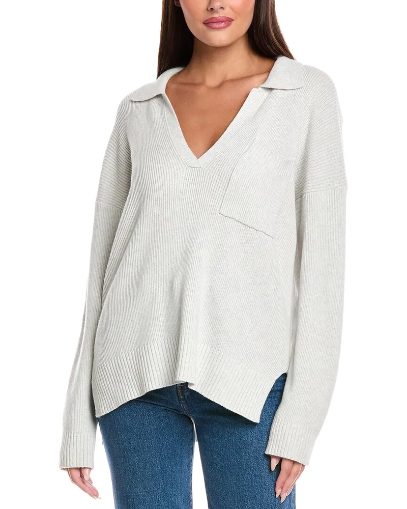 Splendid Kristen Wool & Silk-Blend Polo Sweater Grey