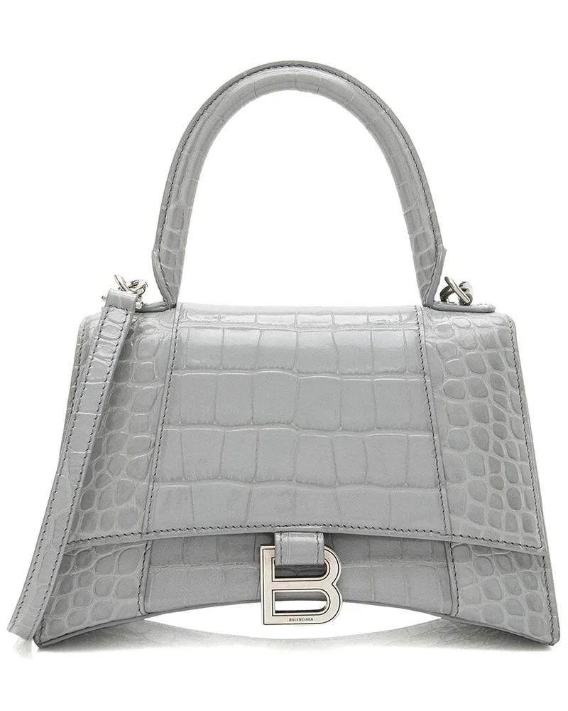 Balenciaga Grey Shiny Croc-Embossed Calfskin Hourglass Small Top Handle  (Authentic Pre-Loved Nocolor