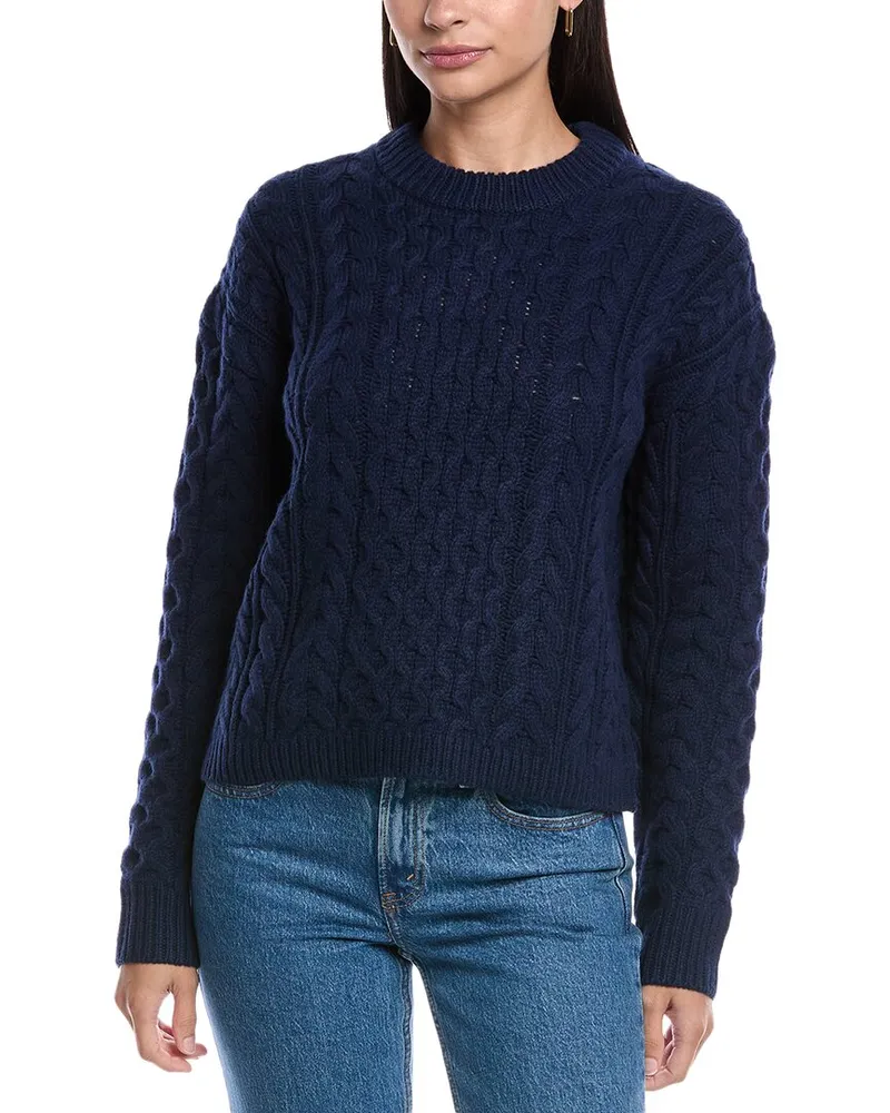 Theory Wool & Cashmere-Blend Aran Crewneck Sweater Blue