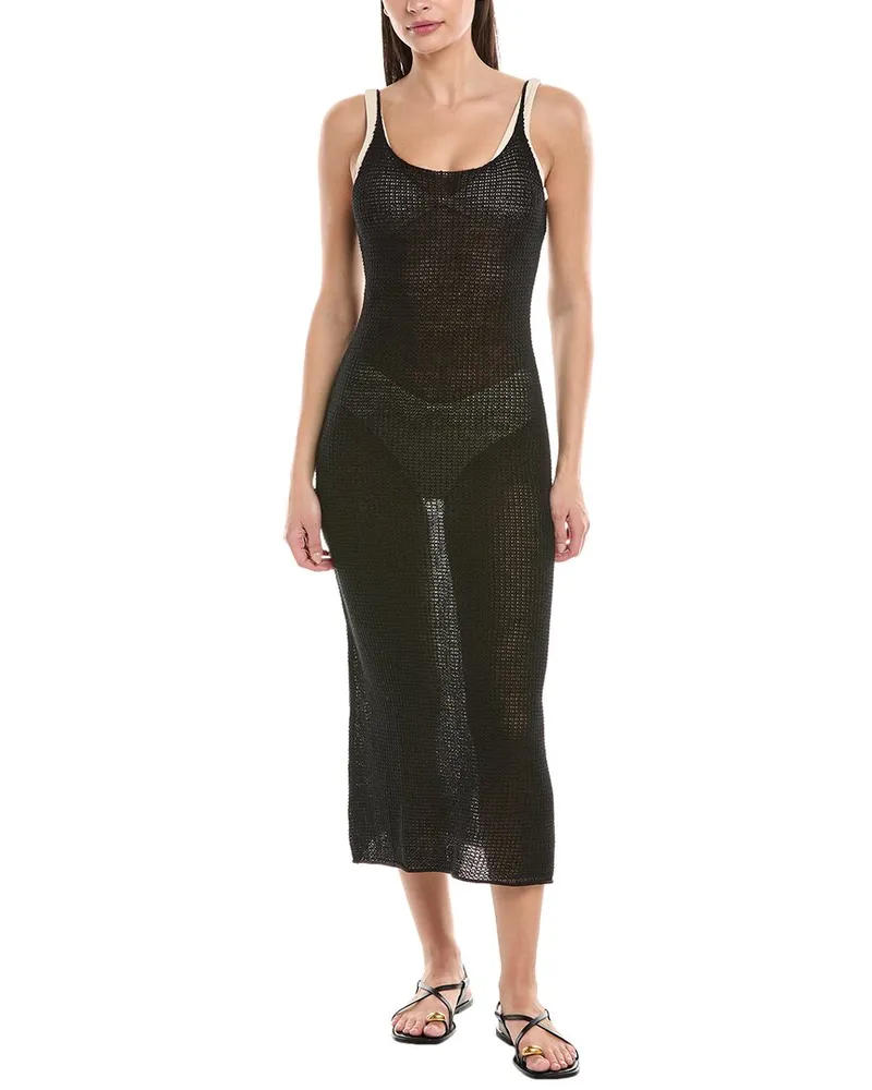 Onia Textured Sweater Scoop Linen Maxi Dress Black