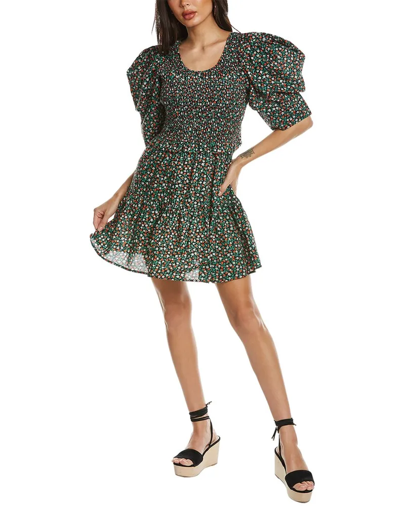 Sea Lilly Print Smocked Dress Black