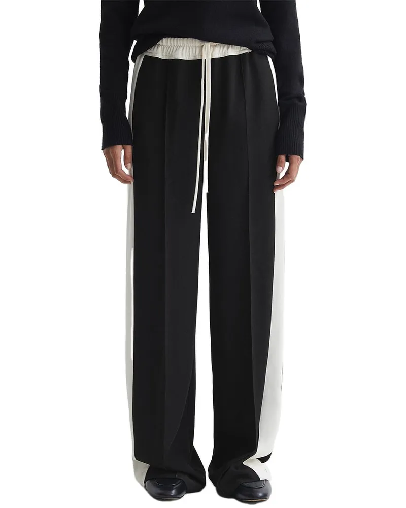 Reiss May Wide Side Stripe Wide Leg Trouser Black