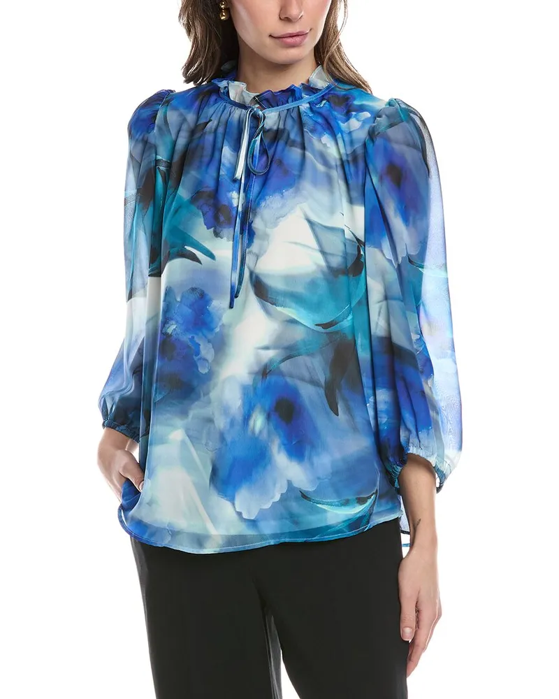 Anne Klein Puff Sleeve Blouse Blue