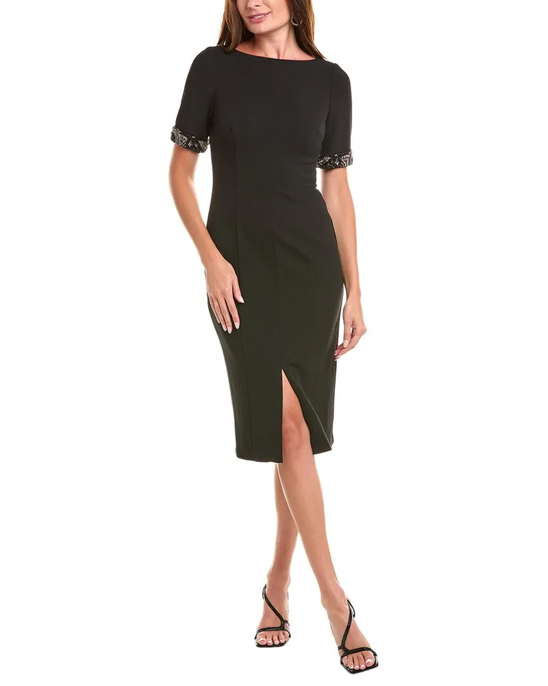 Aidan Mattox Beaded Cuff Sheath Dress Black