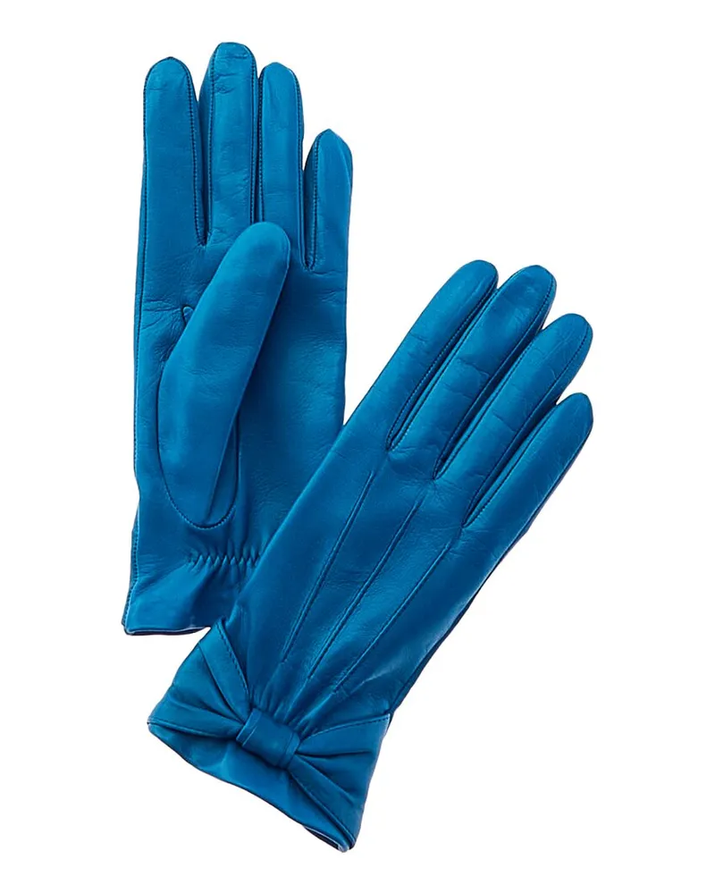 portolano  Bow Silk-Lined Leather Gloves Blue