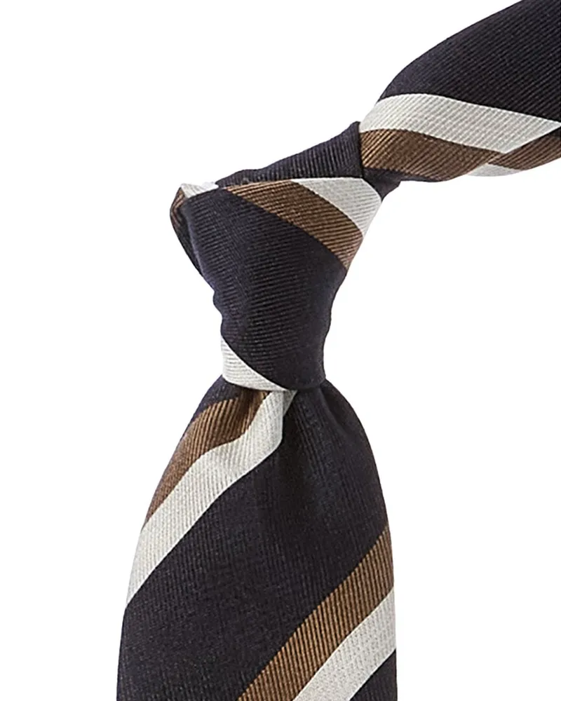 Brunello Cucinelli Navy Diagonal Stripe Silk & Wool-Blend Tie Nocolor