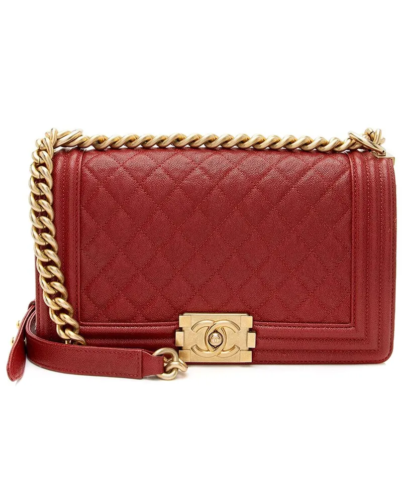 Chanel Red Caviar Leather Old Medium Boy Bag (Authentic Pre-Loved Nocolor