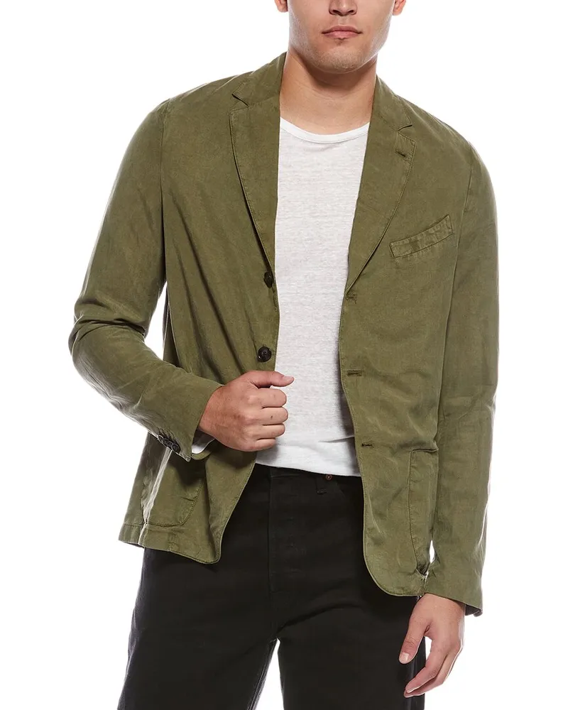Officine Generale Officine Generale Armie Garment-Dyed Linen-Blend Blazer Green