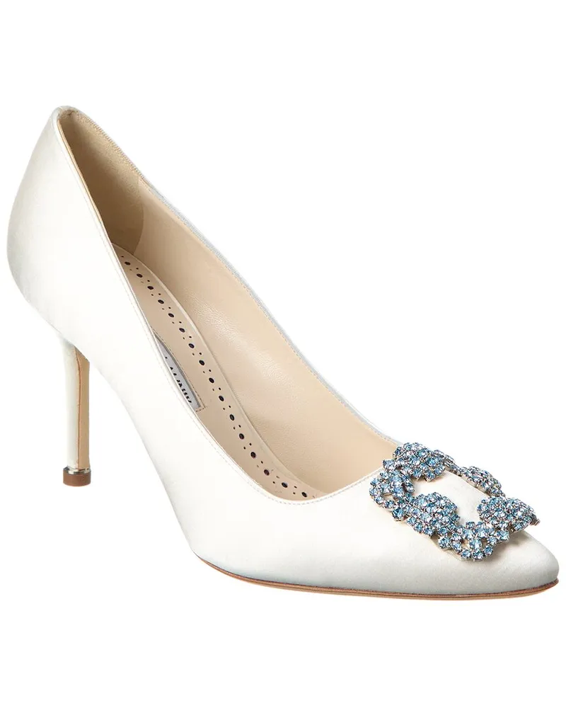Manolo Blahnik Hangisi Bridal 90 Satin Pump White