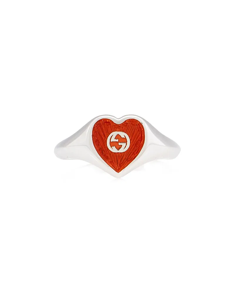 Gucci Silver Enamel Heart Ring - Size 8 1/4 (Authentic Pre-Loved Nocolor