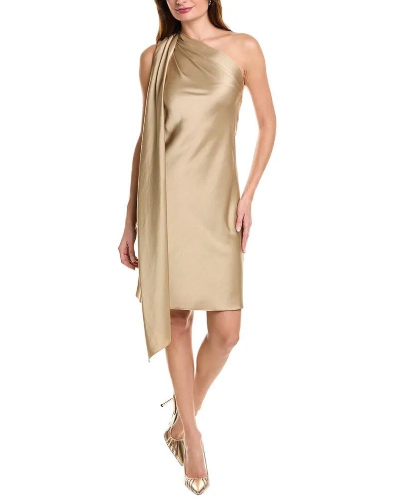 Elie Tahari Satin One-Shoulder Mini Dress Beige