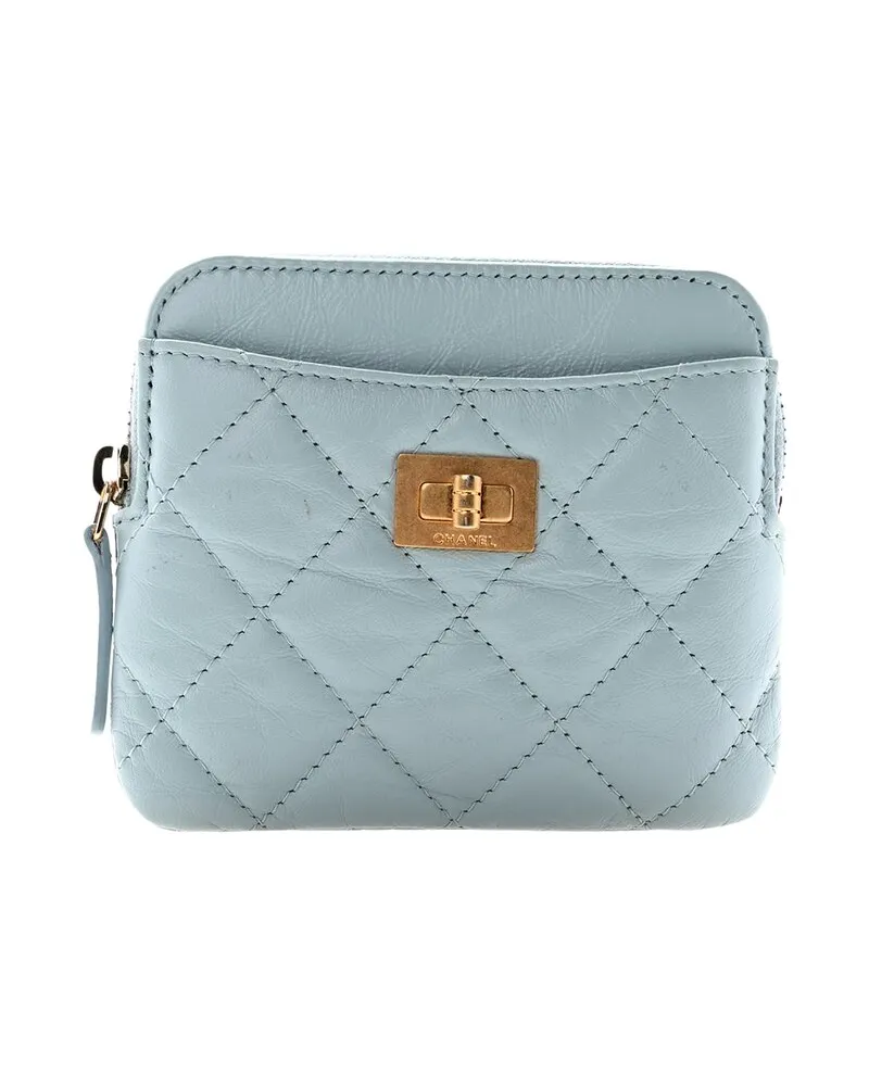 Chanel Blue Aged Calfskin Leather Chanel Reissue Zip Card Holder Wallet Light  Blue (Authentic Pre-Loved Nocolor