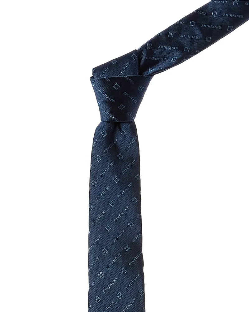 Givenchy Navy Diagonal Logo Silk Tie Blue
