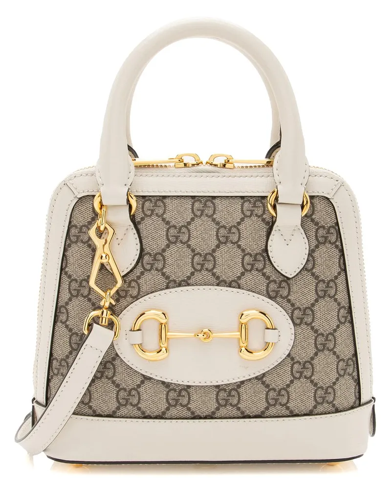 Gucci Beige, White Coated Canvas & Leather Horsebit 1955 Mini Satchel  (Authentic Pre-Loved Nocolor