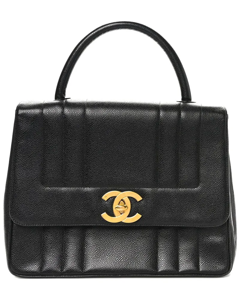 Chanel Black Caviar Leather Vertical Quilted Kelly Flap Bag (Authentic Pre-  Loved Nocolor