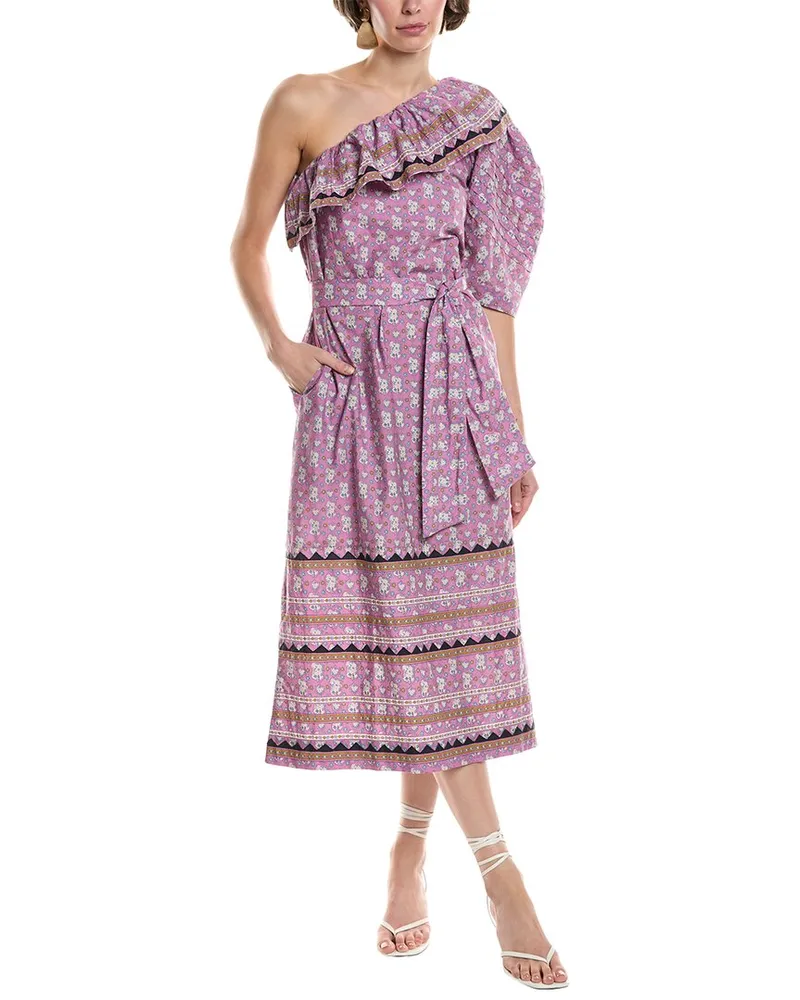 Sea Perry Border One-Shoulder Midi Dress Purple