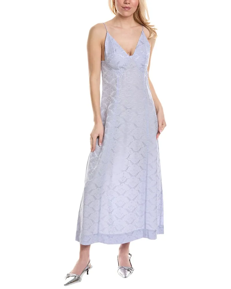 Ganni Jacquard Slip Dress Blue