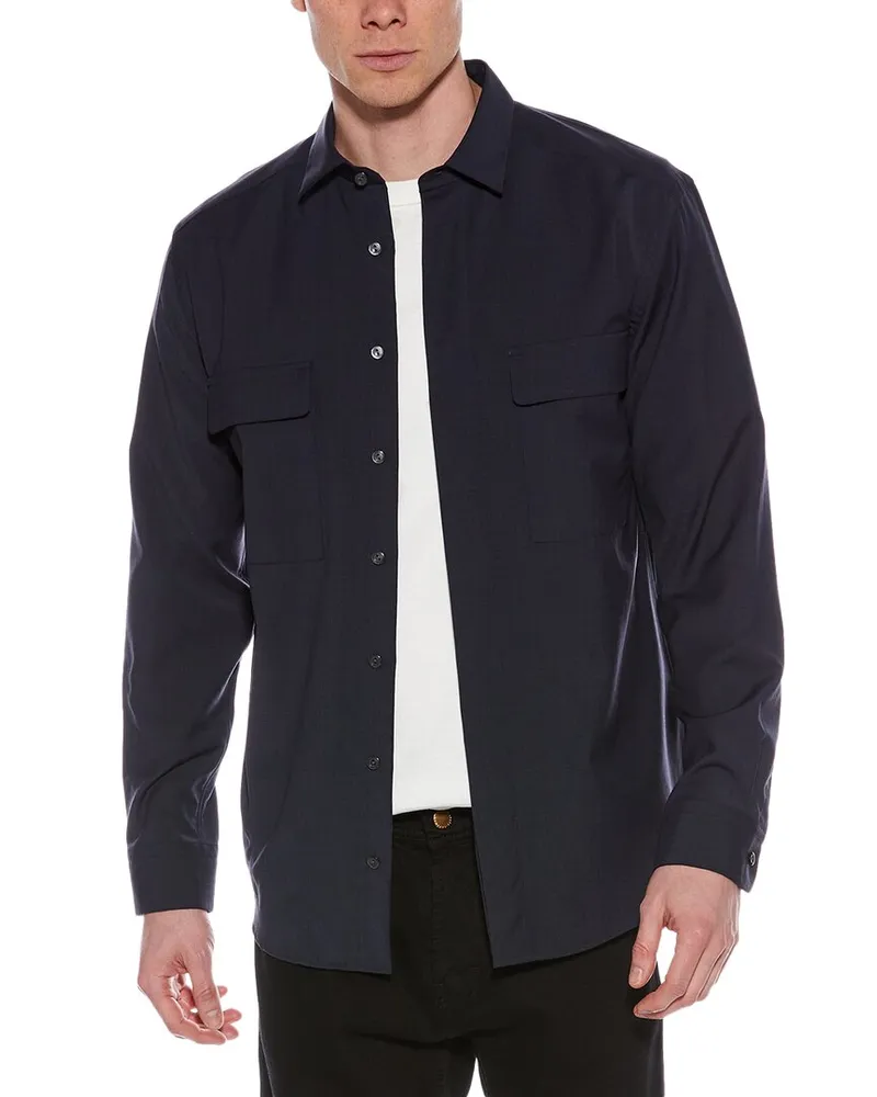 Eton Hybrid Wool Overshirt Blue