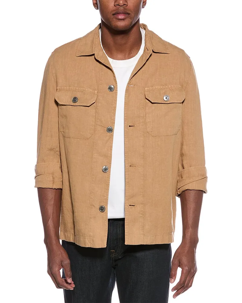HUGO BOSS Linen Shirt Jacket Brown