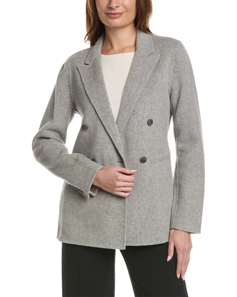 Elie Tahari Notch Collar Double-Breasted Wool Coat Grey