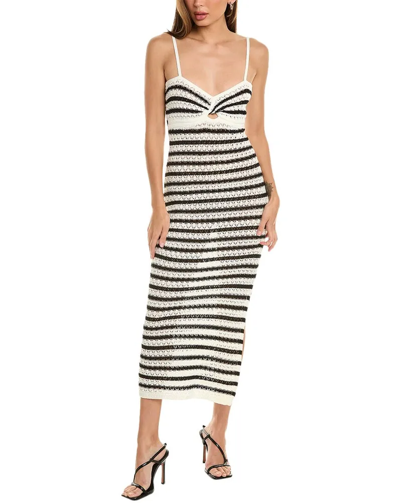 NICHOLAS Elora Twist Front Cutout Knit Lace Midi Dress White