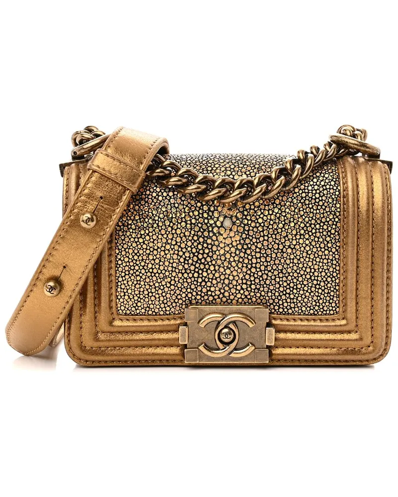 Chanel Gold Leather Galuchat Stingray Mini Boy Flap Bag Gold (Authentic Pre-Loved Nocolor