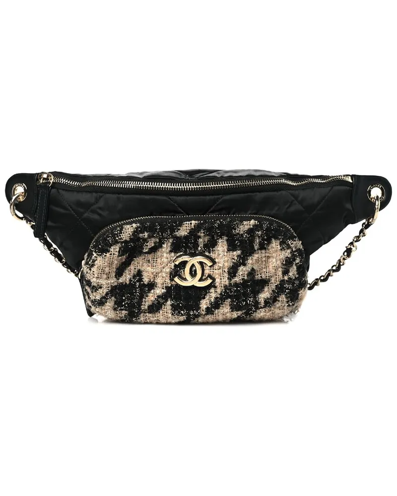 Chanel Beige Black Nylon Quilted Banane Waist Bag Fanny Pack (Authentic Pre-Loved Nocolor