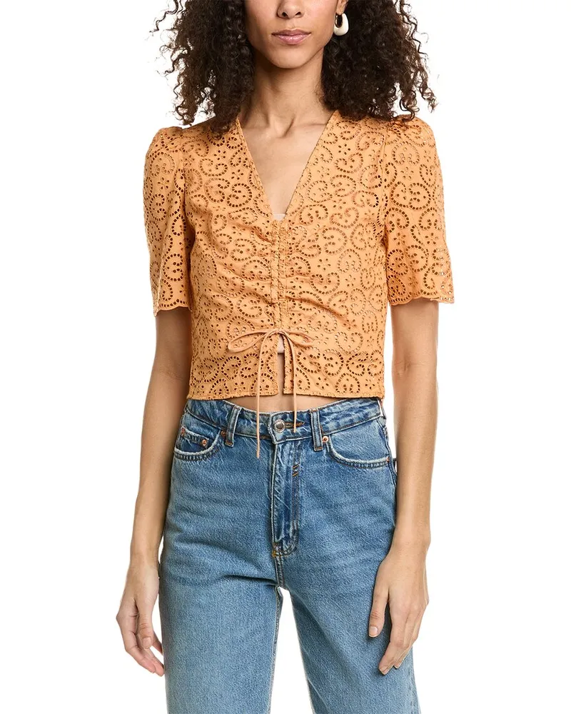 Sandro Eyelet Top Orange