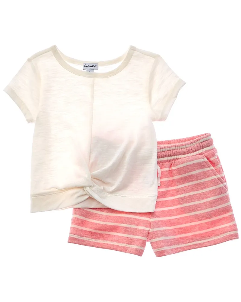 Splendid 2pc Boardwalk Stripe Shirt & Short Set Pink