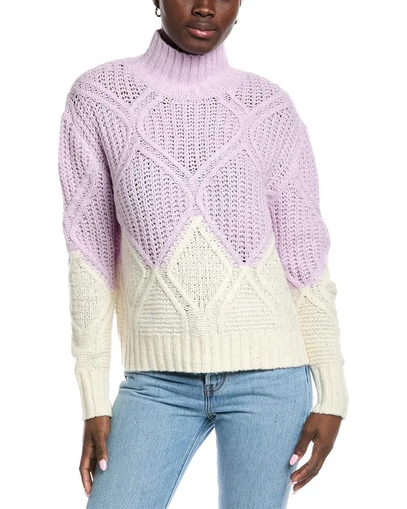Autumn Cashmere Two-Tone Diamond Cashmere-Blend Sweater Blue