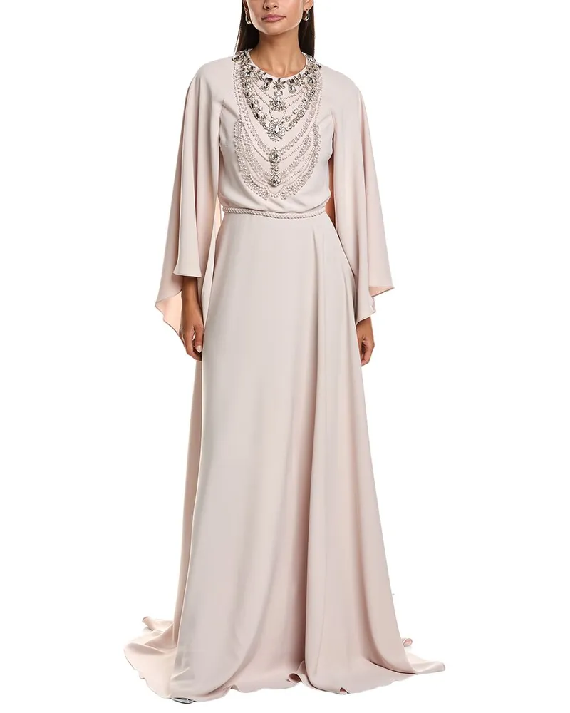 Reem Acra Draped Flutter Sleeve Gown Nocolor