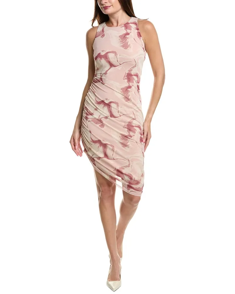 Kenneth Cole Ruched Mesh Midi Dress Pink