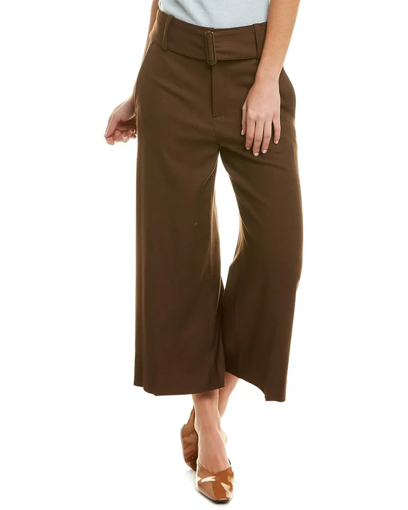 Vince Wide Leg Belted Wool-Blend Culotte Brown