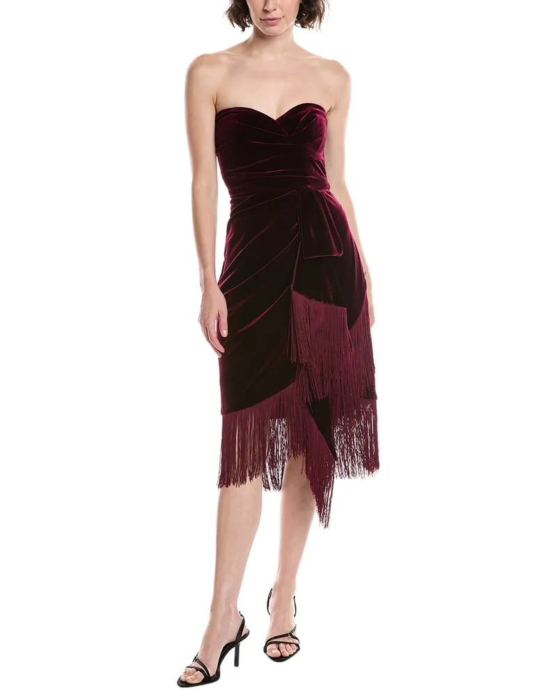 THEIA Rosalie Velvet Cocktail Dress Red