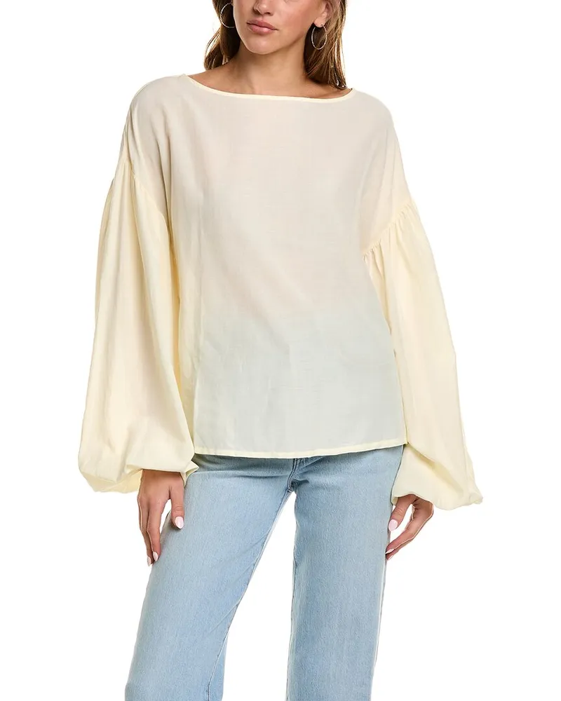 WeWoreWhat Billow Sleeve Boat Neck Top White