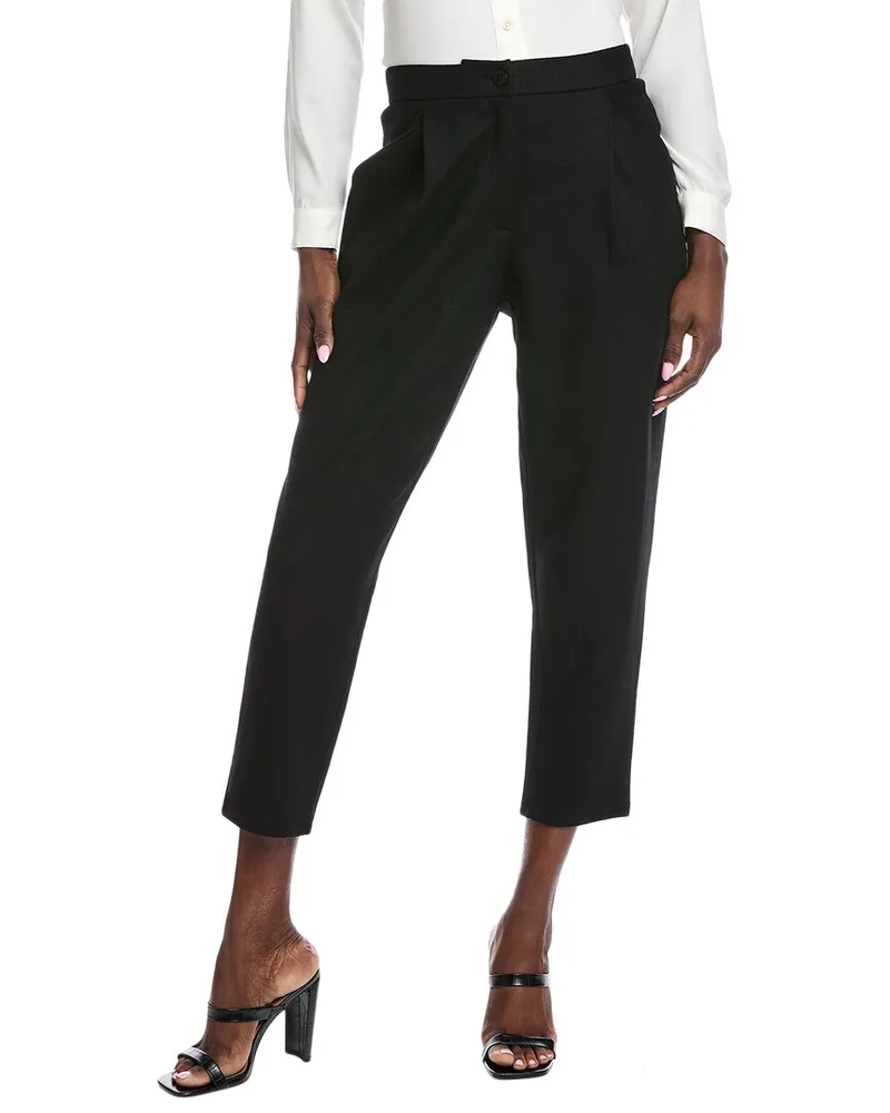 Eileen Fisher Petite Jersey Tapered Ankle Wool Trouser Black