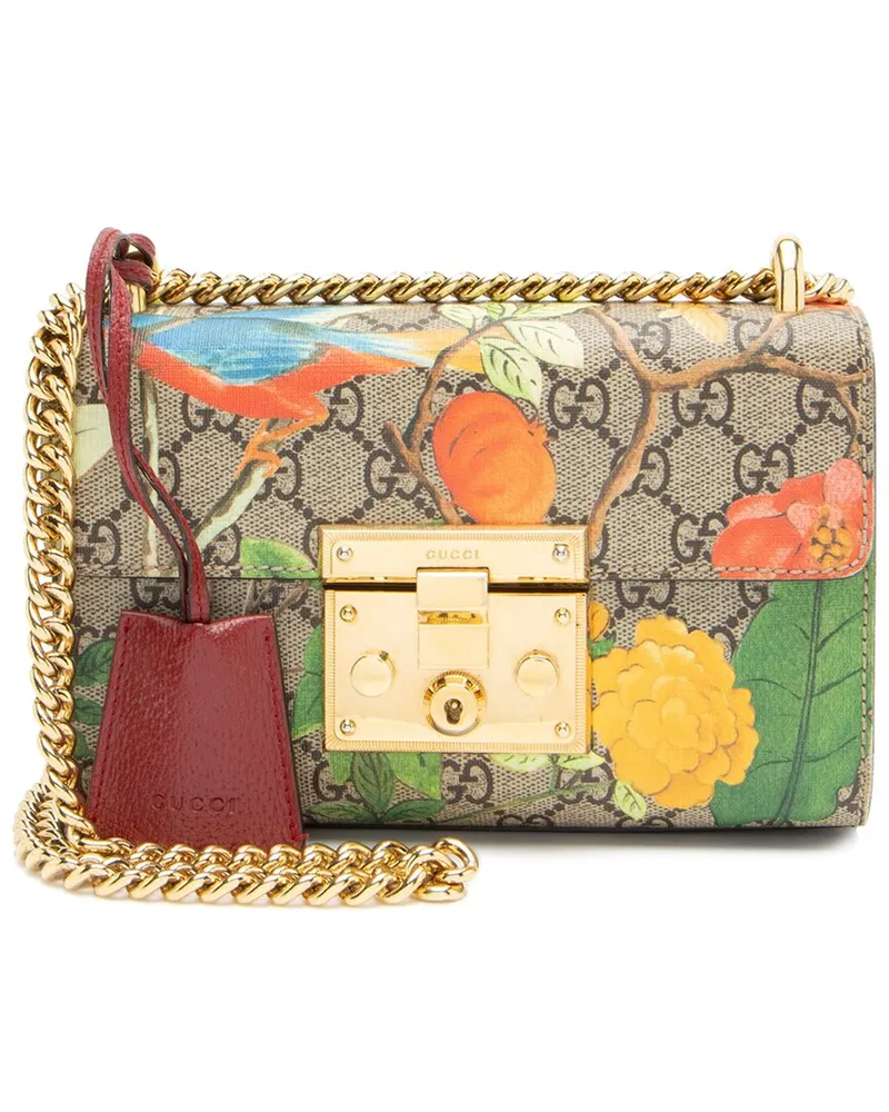 Gucci Brown, Multi, Red Coated Canvas & Leather Tian Padlock Small Shoulder  Bag (Authentic Pre-Loved Nocolor