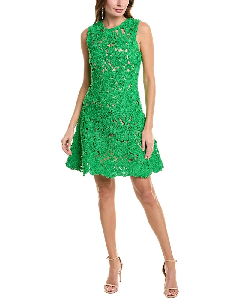 Oscar de la Renta Birdsnest Poppies A-Line Dress Green