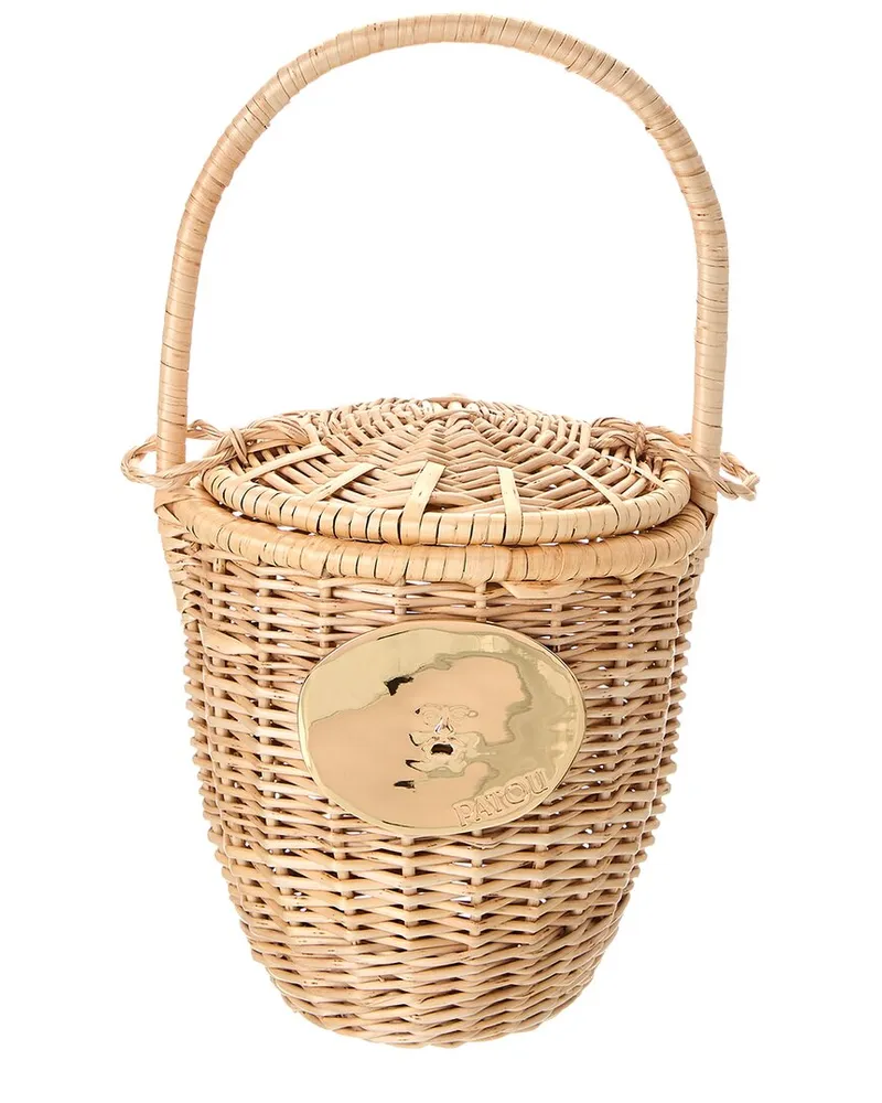 Patou Logo Wicker Bucket Bag Brown