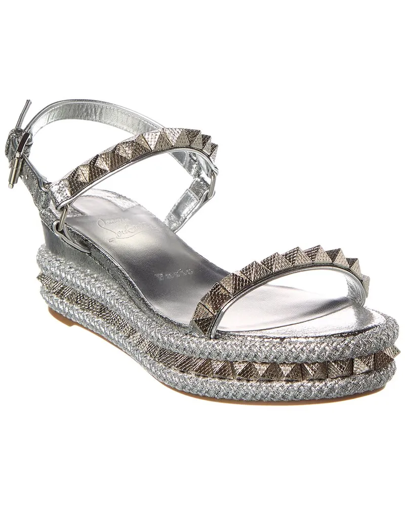 Christian Louboutin Pyraclou 60 Leather Wedge Sandal Silver