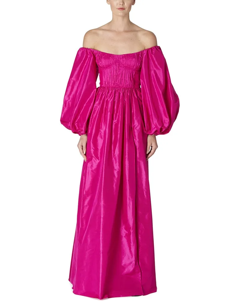 Carolina Herrera New York Off Shoulder Balloon Sleeve Silk Gown Nocolor