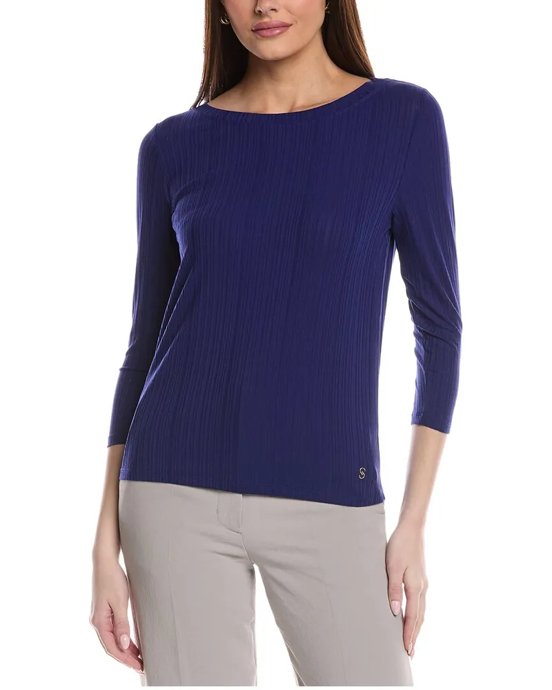 ST. JOHN Sleek Rib Jersey Knit Top Blue