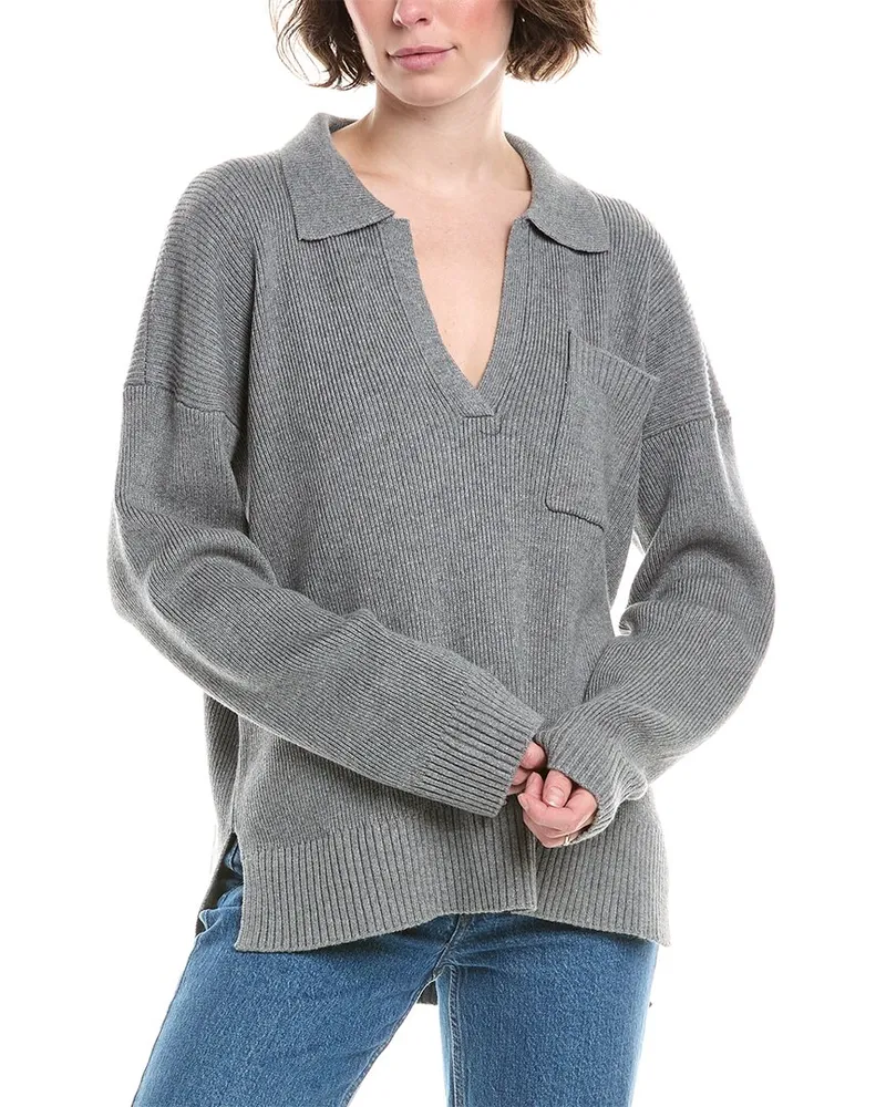 Splendid Kristen Wool & Silk-Blend Polo Sweater Grey