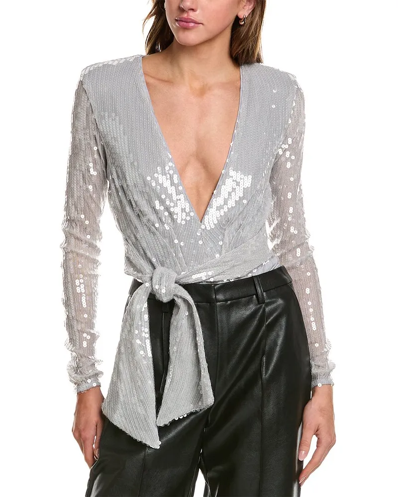 Bardot Emelia Sequin Wrap Bodysuit Grey