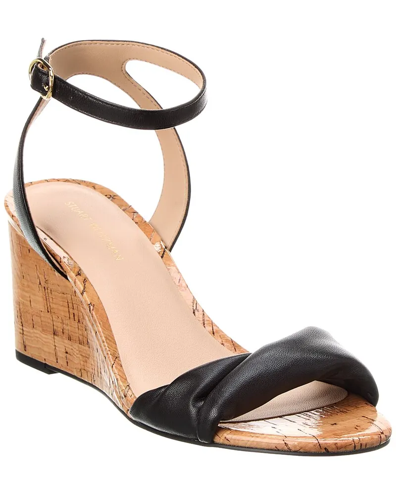Stuart Weitzman Everly 75 Leather Wedge Sandal Black