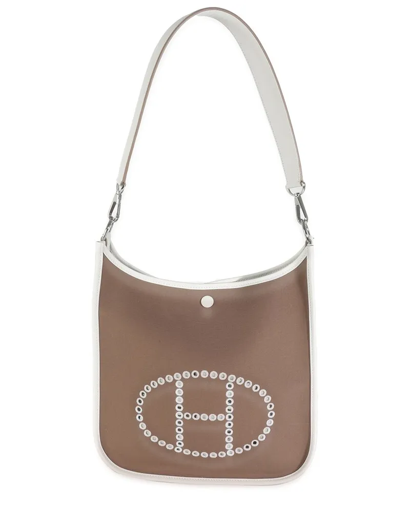 Hermès Brown & White Leather & Canvas Neo Evelyne 29 PHW (Authentic Pre-Loved Nocolor