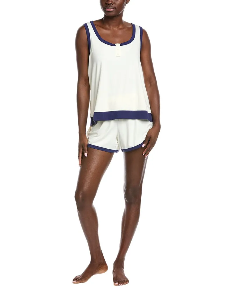 Badgley Mischka 2pc Yummy Henley Shirt & Short Set White