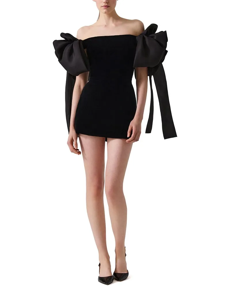 Carolina Herrera New York Stretch Velvet Off-Shoulder Mini Dress Black